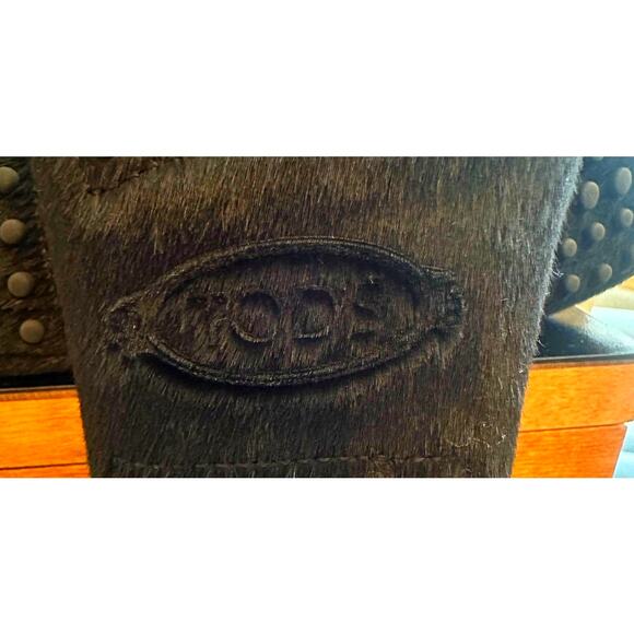 NEW TOD's Silver Double T BLACK PONY HAIR Leather Gommino Driving Shoes 38  US 8 - Picture 15 of 15